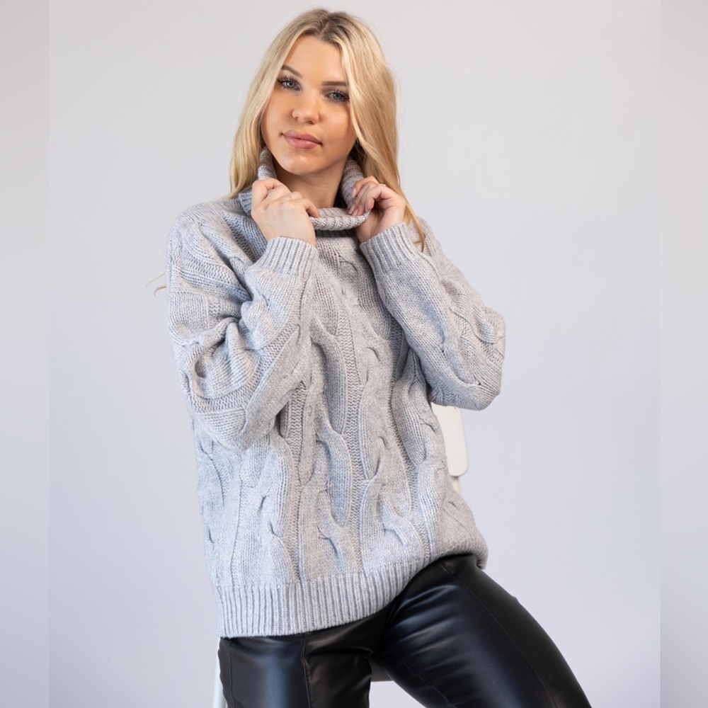 MERINO WOOL SWEATER, knit women turtleneck cashmere pullover, knit  Grey S size